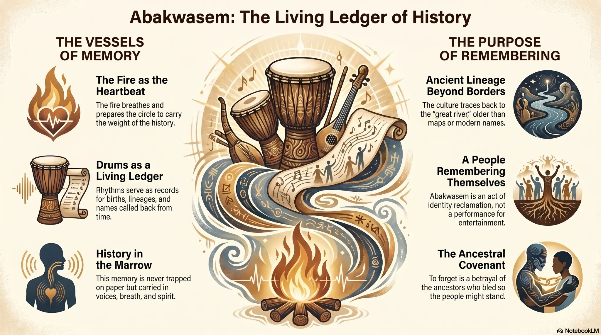 Abakwasem: The Living Ledger of History — infographic showing vessels of memory and purpose of remembering